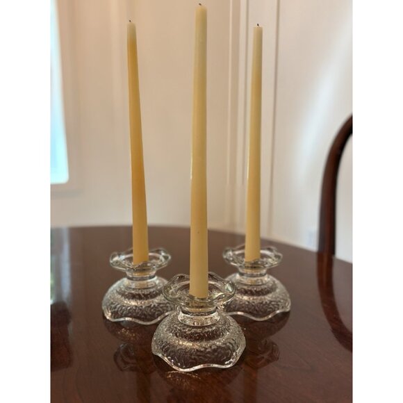 3 Vintage Small Pebble Glass Reversible Candle Holder Anchor Hocking Use 3 Ways - Picture 3 of 10